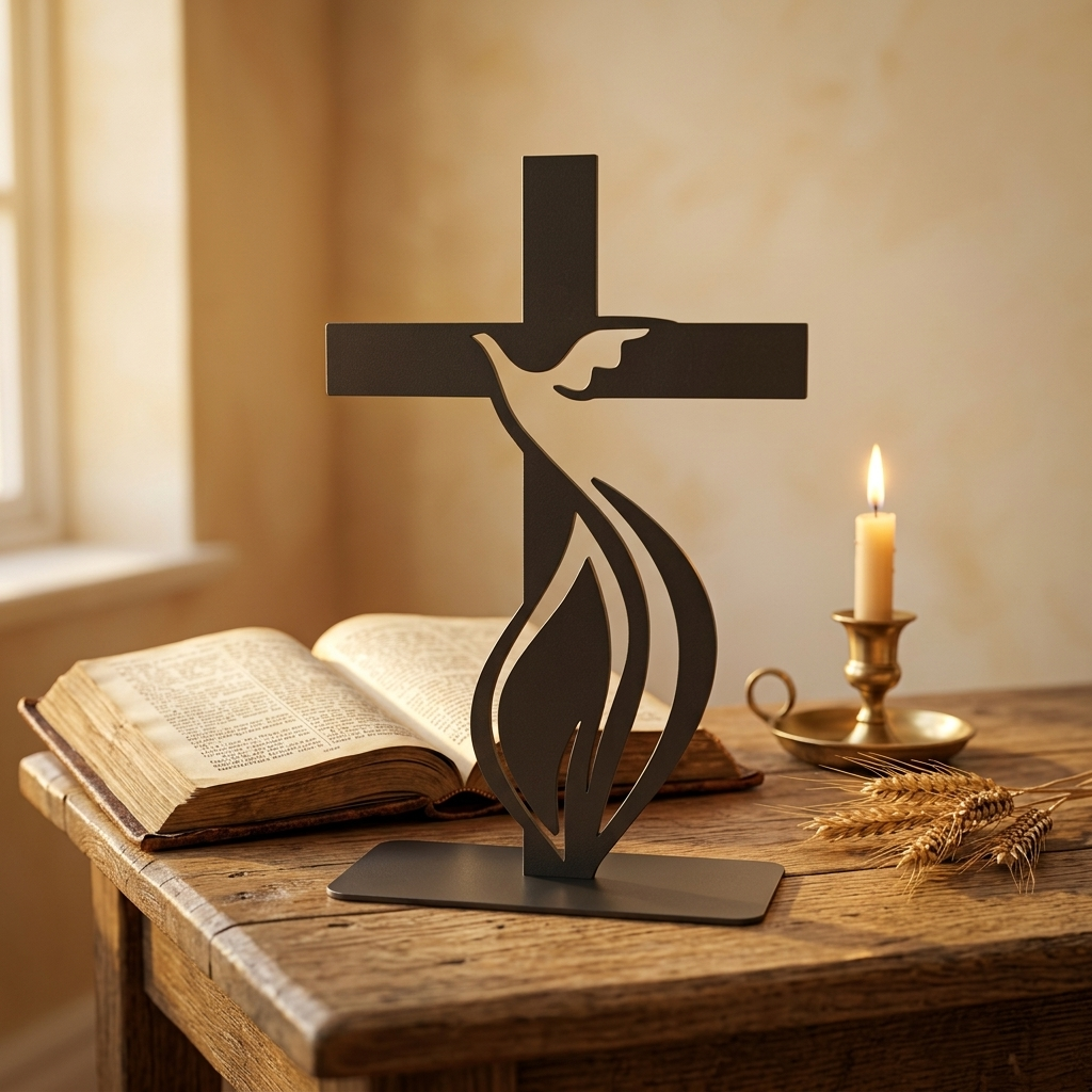 Cross with Dove Flame