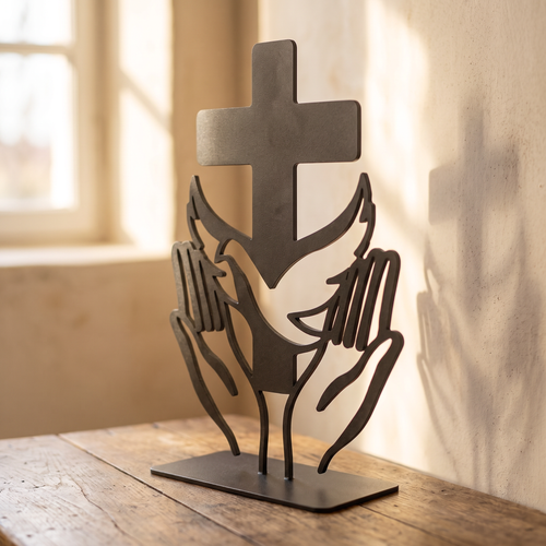 Baptism of Christ steel piece, three-quarter side view