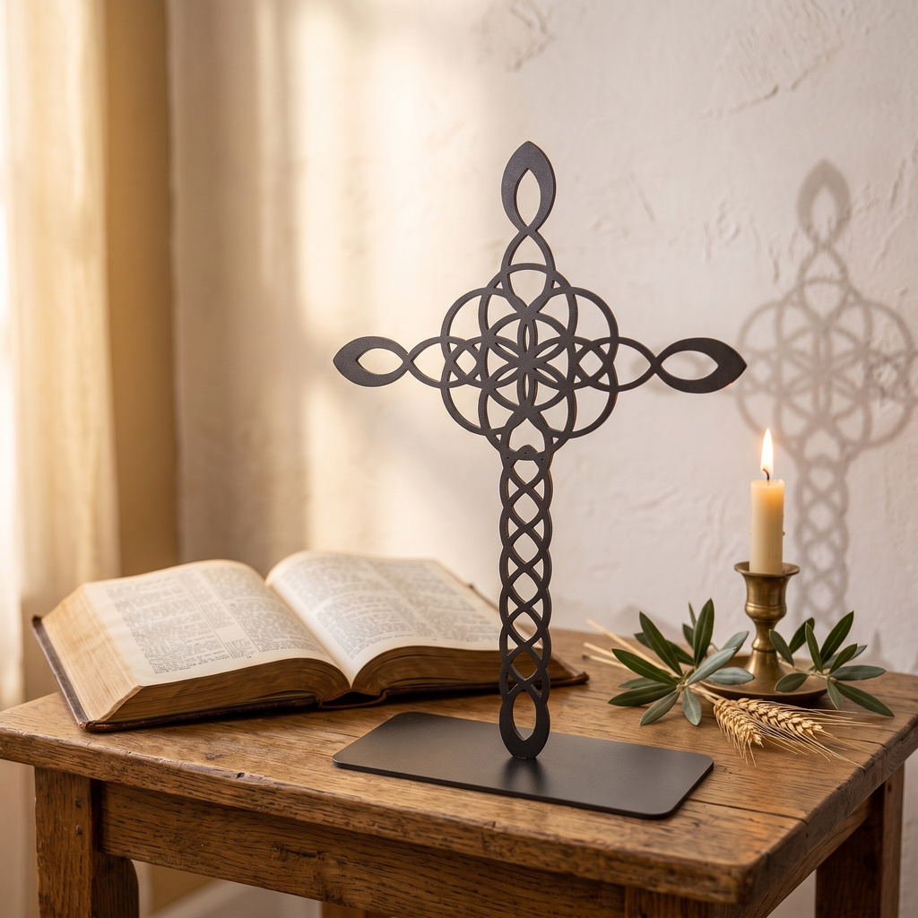 Heart and Cross steel piece, three-quarter side view